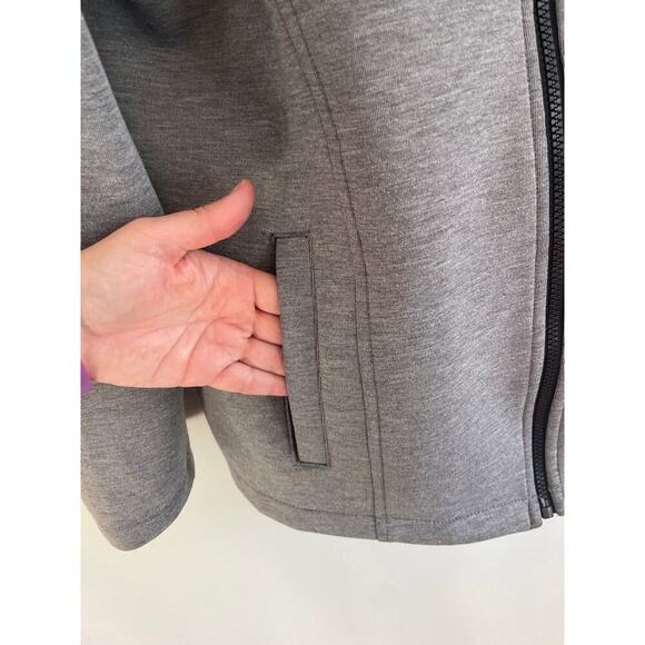 Andrew Marc Women's XL Jacket Gray Heathered Zip Up Stretch Mock Neck Hooded - Picture 3 of 9
